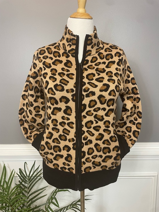 Rachel Zoe Sweaters - Rachel Zoe Leopard Zip-Up Cowl Sweater - Tan & Black